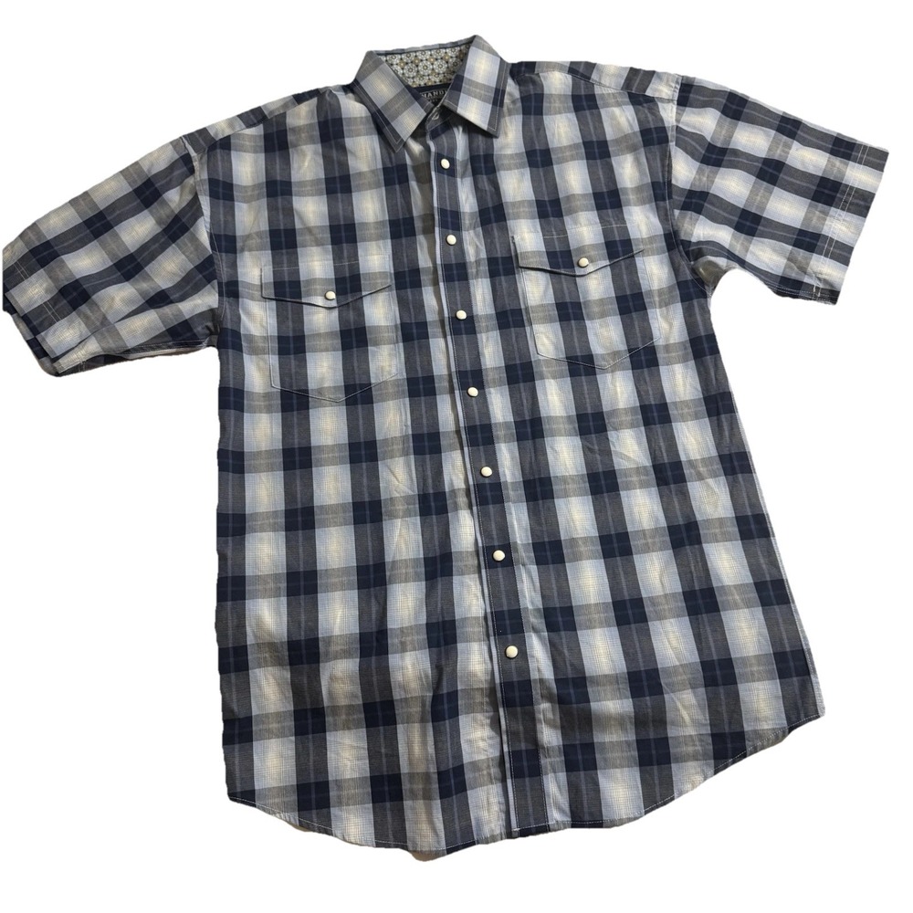 Panhandle Select Pearl Snap‎ Shirt Men S Blue Stripe Short Sleeve Western